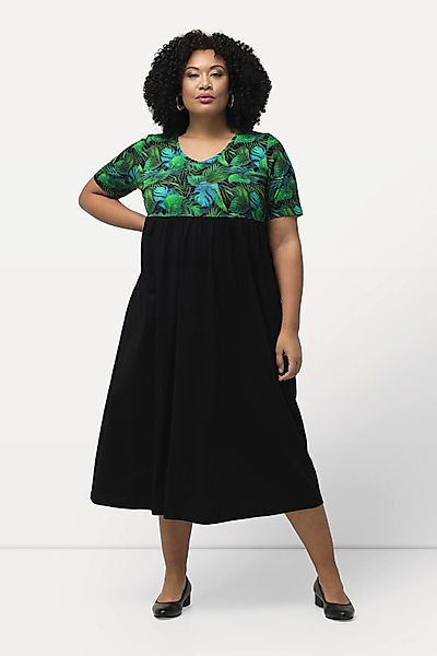 Ulla Popken Maxikleid Jerseykleid Blätter A-Linie günstig online kaufen