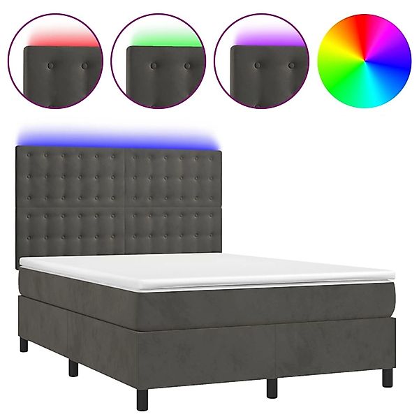 vidaXL Boxspringbett mit Matratze & LED Dunkelgrau 140x190 cm Samt1399784 günstig online kaufen