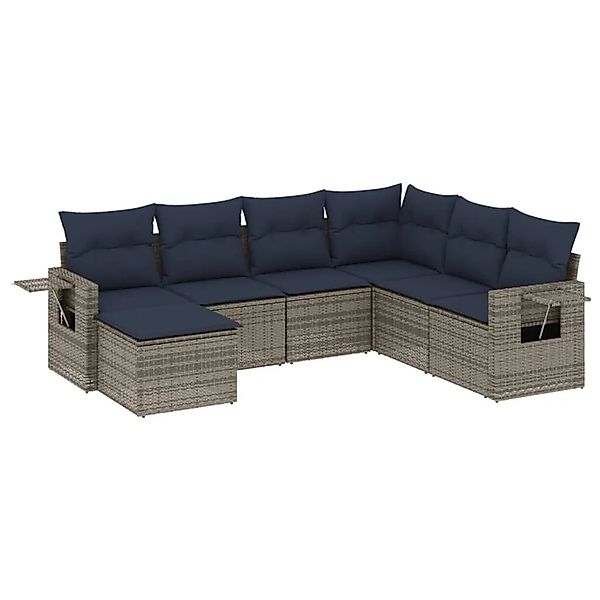 vidaXL 7-Tlg Gartensofa-Set mit Kissen Grau Polyrattan 3220500 günstig online kaufen