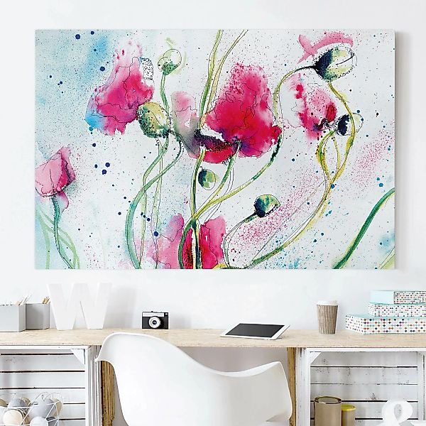 Leinwandbild Blumen - Querformat Painted Poppies günstig online kaufen