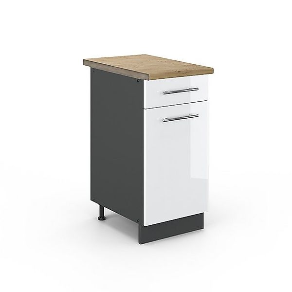 Vicco Küchenunterschrank Fame-Line Weiß Hochglanz/Anthrazit 40 cm AP Eiche günstig online kaufen