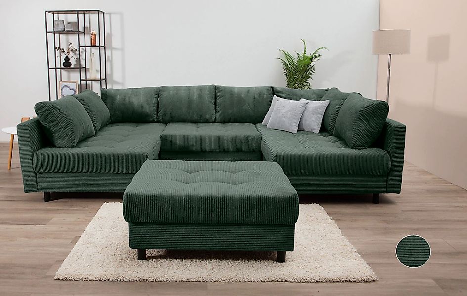 COLLECTION AB Wohnlandschaft "Toni U-Form, B: 298 cm" mit Hocker & 3 Zierki günstig online kaufen