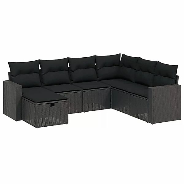 vidaXL 7-tlg Garten-Sofagarnitur mit Kissen Schwarz Poly Rattan Modell 158 günstig online kaufen