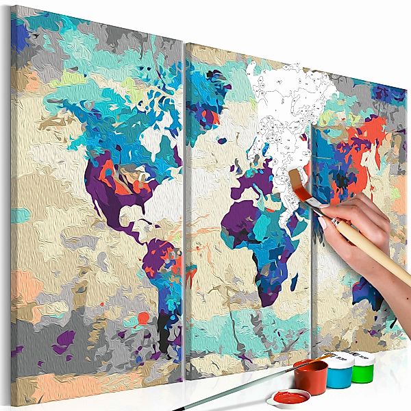 Malen Nach Zahlen - World Map (blue & Red) 3 Parts günstig online kaufen