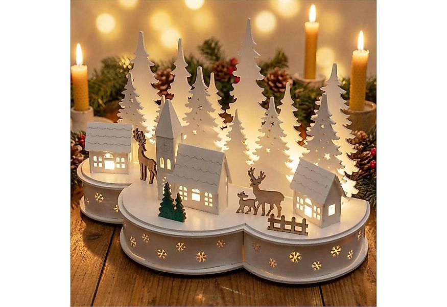 Gravidus Weihnachtsdorf Beleuchtete LED Weihnachtsstadt mit Rentieren Weihn günstig online kaufen