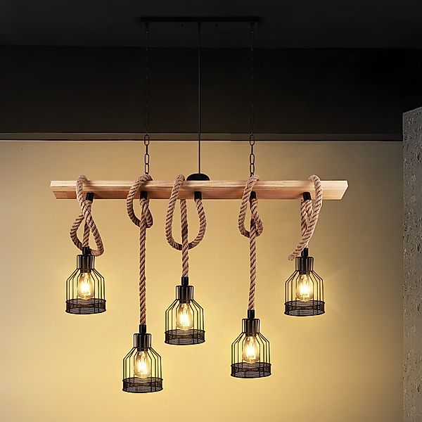 BlingBin Pendelleuchte Vintage Esstischlampe Holz Kronleuchter günstig online kaufen
