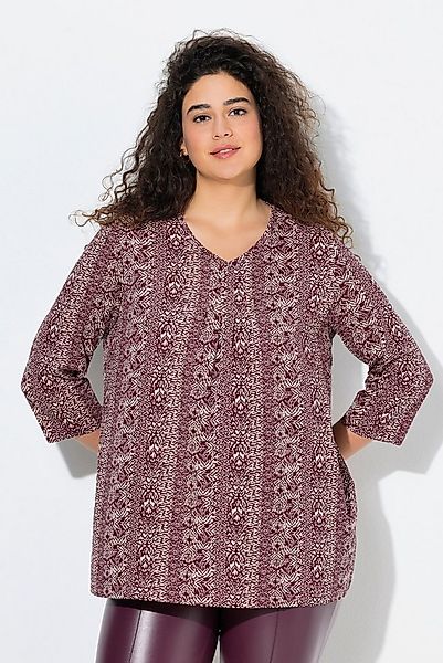 Ulla Popken T-Shirt Shirt Zierfalten A-Linie V-Ausschnitt 3/4-Arm günstig online kaufen