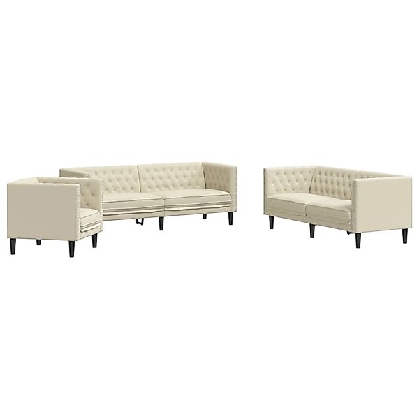 vidaXL 3-Tlg Chesterfield-Sofa-Set Creme Kunstleder 3209268 günstig online kaufen