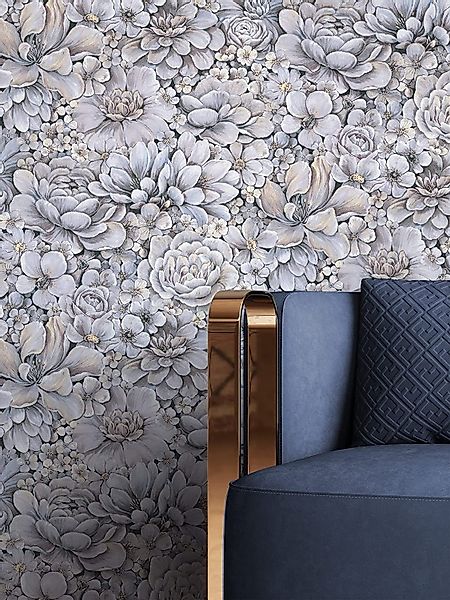 Newroom Vliestapete, Blau Tapete Floral Blumen günstig online kaufen