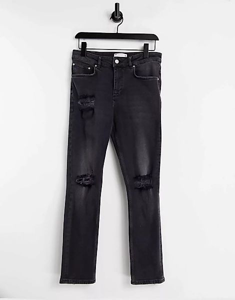 ASOS DESIGN – Schmale Stretch-Jeans mit Rissen in verwaschenem Schwarz günstig online kaufen