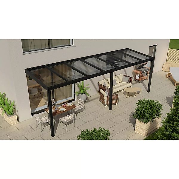 Terrassenüberdachung Professional 700 cm x 250 cm Schwarz Struktur PC Klar günstig online kaufen