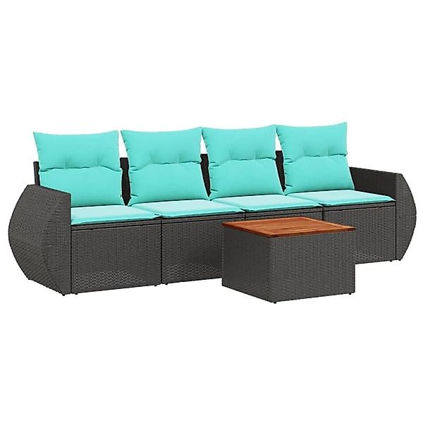 vidaXL 5-Tlg Gartensofa-Set mit Kissen Schwarz Polyrattan 3224881 günstig online kaufen