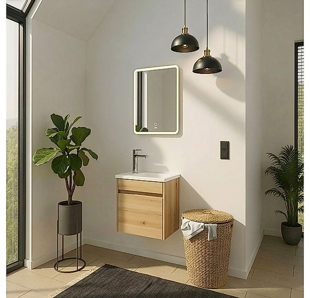 HOME DELUXE Badmöbel-Set BORKUM, (bestehend aus LED-Spiegel, Keramik-Waschb günstig online kaufen