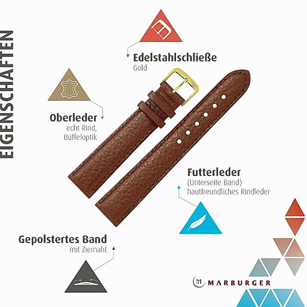 MARBURGER Uhrenarmband 16mm Leder Buffalo Prägung günstig online kaufen