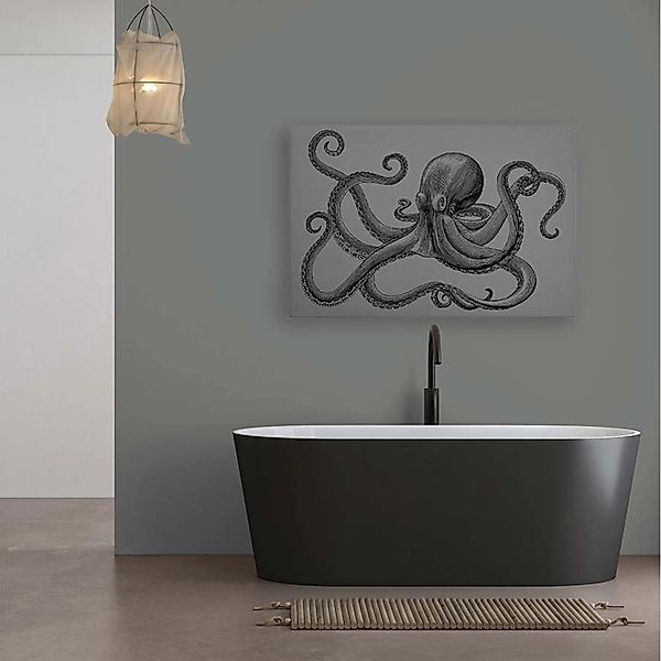 Bricoflor Oktopus Leinwand Grafisch Deko Leinwandbild Mit Krake Schwarz Gra günstig online kaufen