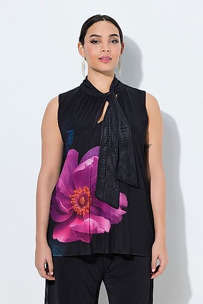 Ulla Popken Schluppenbluse Blusentop Blüten doppellagig Stehkragen ärmellos günstig online kaufen