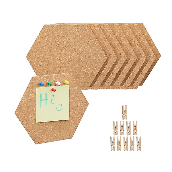 relaxdays Pinnwand Sechseckige Korkpinnwände 14er Set günstig online kaufen