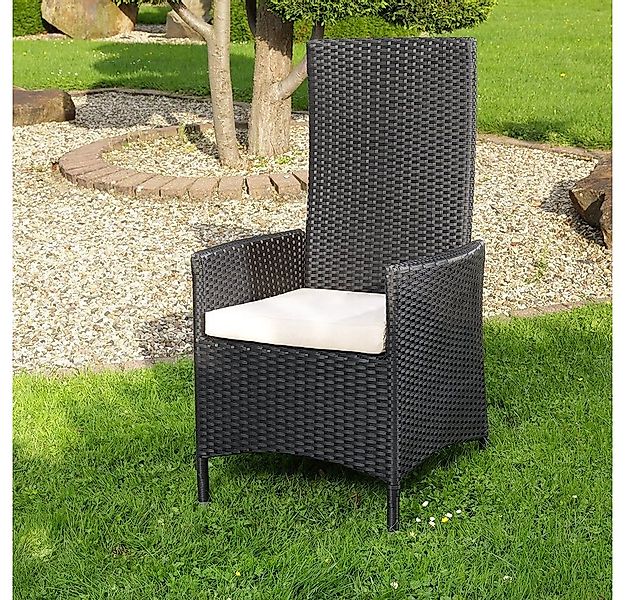 Melko Gartenstuhl Hochlehner Rattansessel Kissen Polyrattan Schwarz Sitzmöb günstig online kaufen