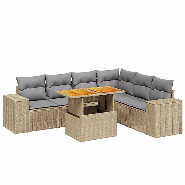 vidaXL 7-tlg Garten-Sofagarnitur mit Kissen Beige Poly Rattan Modell 316 günstig online kaufen