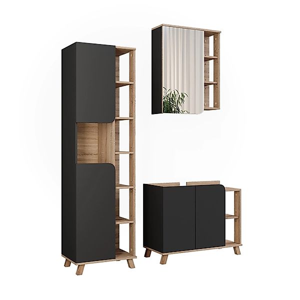 Vicco Badmöbel-Set Karen Sonoma/Anthrazit 3 Teile Opt 5 günstig online kaufen