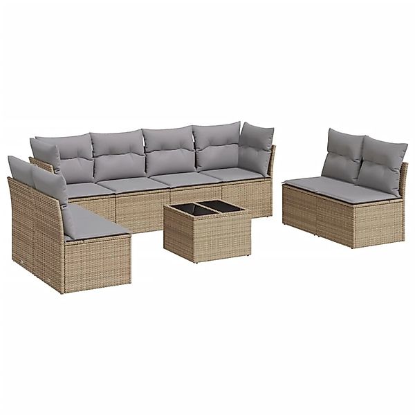 vidaXL 9-Tlg Garten-Sofagarnitur mit Kissen Beige Poly Rattan 3217459 günstig online kaufen