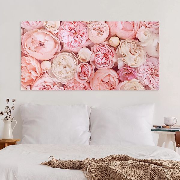 Leinwandbild Blumen - Querformat Rosen Rosé Koralle Shabby günstig online kaufen