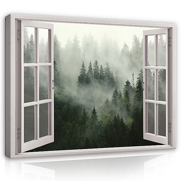 Wallarena Leinwandbild Wald Nebel Fenster Grün günstig online kaufen