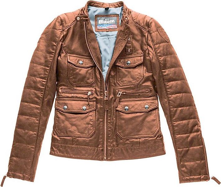 Blauer Motorradjacke USA Rider Pocket Padded Damen Lederjacke günstig online kaufen