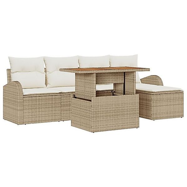vidaXL Loungesofa 6-teiliges Garten-Esszimmer-Set mit Kissen Beige Poly Rat günstig online kaufen