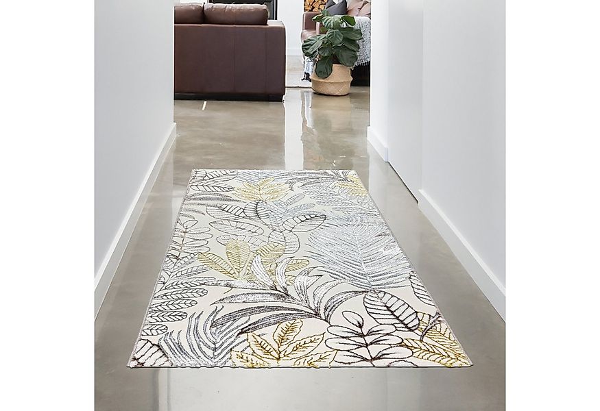 Carpetia Teppich Kurzflorteppich Creme Blätterdesign mit Glanzoptik modern, günstig online kaufen