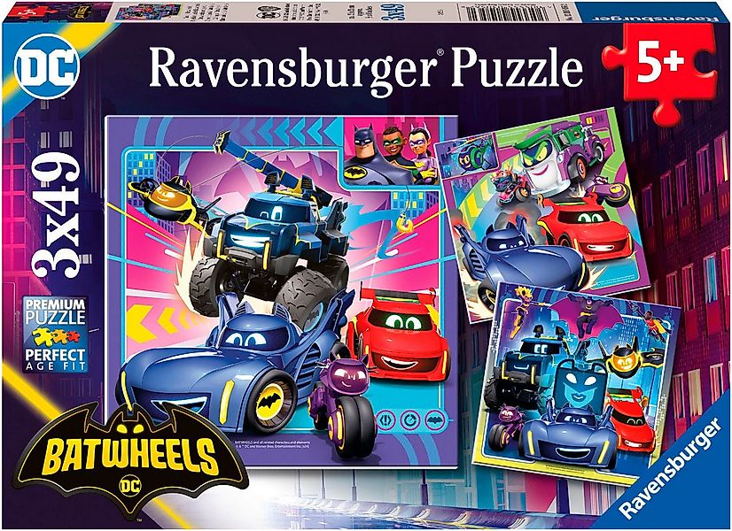 Ravensburger Puzzle An alle Batwheels!, 147 Puzzleteile, 3 x 49 Teile, Made günstig online kaufen