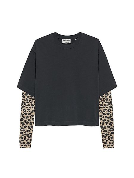 Catwalk Junkie T-Shirt - Langarmshirt mit Mesh-Ärmeln im Leo-Print Grey günstig online kaufen