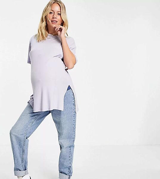 ASOS DESIGN Maternity – Geripptes Oversize-T-Shirt mit seitlichem Schlitz u günstig online kaufen