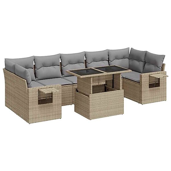 vidaXL 8-Tlg Garten-Sofagarnitur mit Kissen Beige Poly Rattan 3326440 günstig online kaufen