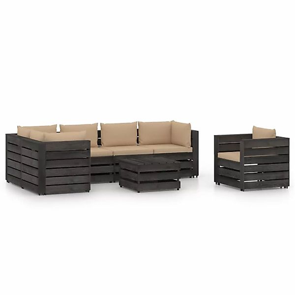 7-tlg. Garten-lounge-set Mit Kissen Grau Imprägniertes Holz günstig online kaufen