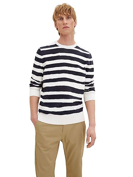 Tom Tailor Herren Rundhals Pullover PRINTED STRIPE KNITTER - Regular Fit günstig online kaufen