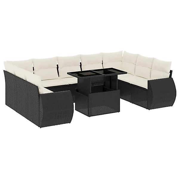 vidaXL 10-Tlg Garten-Sofagarnitur mit Kissen Schwarz Poly Rattan 3268736 günstig online kaufen