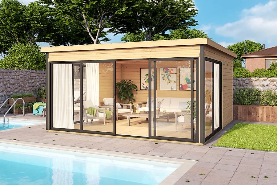LASITA MAJA Gartenhaus "DOMEO 5 NATUR/ANTHRAZIT" Fundamentmass 4180 x 4180, günstig online kaufen