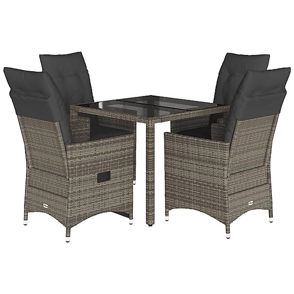 vidaXL 5-Tlg Garten-Essgruppe mit Kissen Grau Poly Rattan 3276737 günstig online kaufen