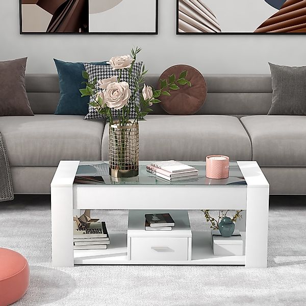 Merax Couchtisch, Sofatisch mit Glastischplatte, Wohnzimmertisch, günstig online kaufen