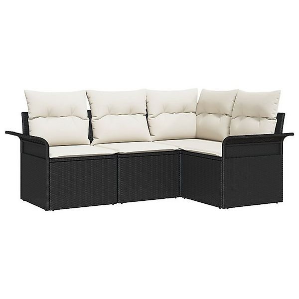 vidaXL Loungesofa 4-teiliges Garten Sofa Set mit Kissen Schwarz Poly Rattan günstig online kaufen