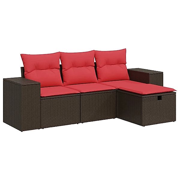 vidaXL 4-Tlg Garten-Sofagarnitur mit Kissen Braun Poly Rattan 3325660 günstig online kaufen