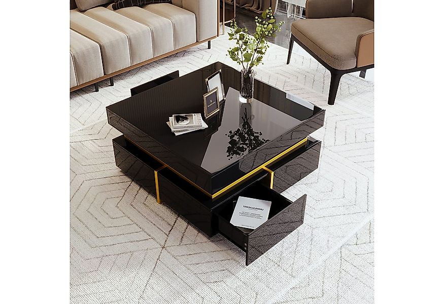 HAUSS SPOLE Couchtisch Hochglanz Beistelltisch mit Schubladen und goldenen günstig online kaufen