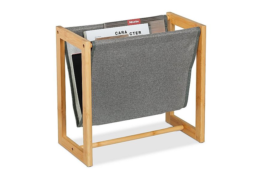 relaxdays Zeitungsständer Zeitschriftenhalter Bambus & Stoff günstig online kaufen