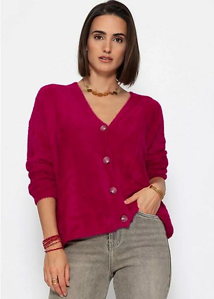 SASSYCLASSY Cardigan Flauschiger Damen Strick-Cardigan mit Knöpfen Elegante günstig online kaufen