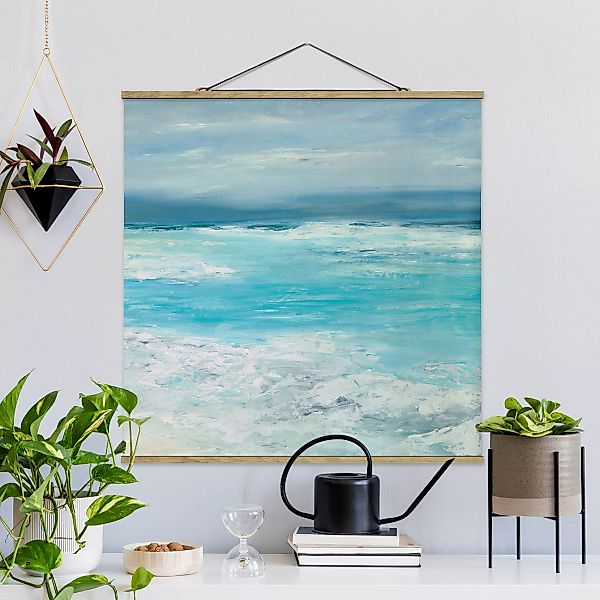 Stoffbild Strand mit Posterleisten - Quadrat Sturm auf dem Meer II günstig online kaufen