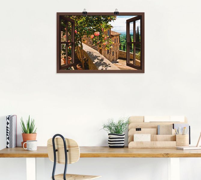 Artland Wandbild "Fensterblick Rosen auf Balkon Toskana" Garten 1 Stk. tlg. günstig online kaufen