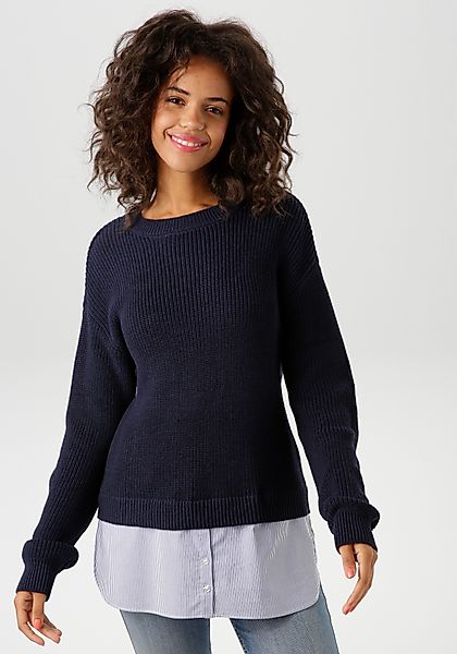 Aniston CASUAL Strickpullover mit gestreiftem Bluseneinsatz günstig online kaufen
