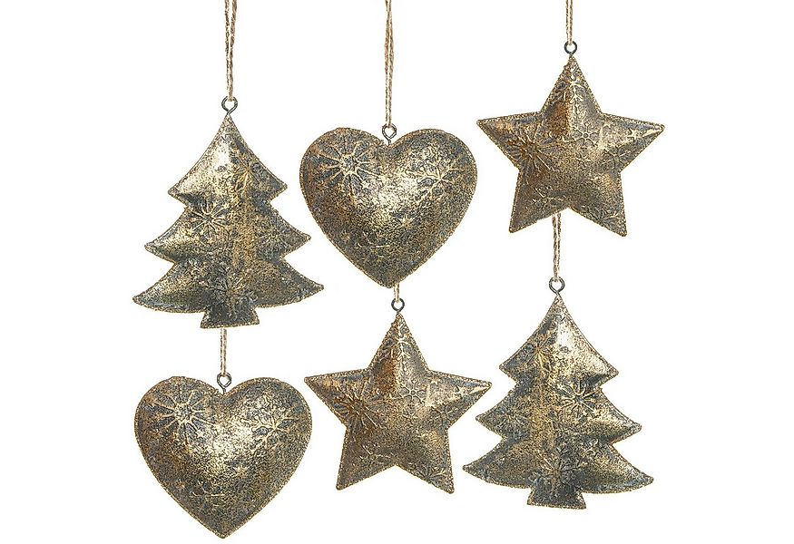 Logbuch-Verlag Dekofigur 6 vintage Weihnachtsanhänger aus Metall in antik-G günstig online kaufen