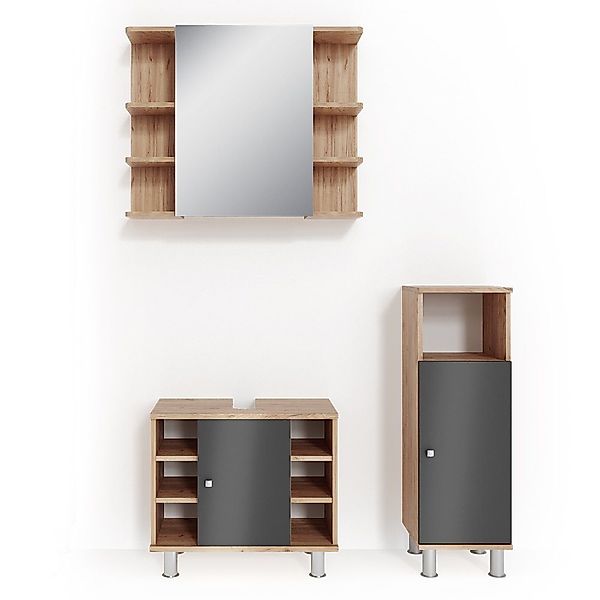 Vicco Badmöbel-Set Fynn, Eiche/Anthrazit, 3 Teile, günstig online kaufen